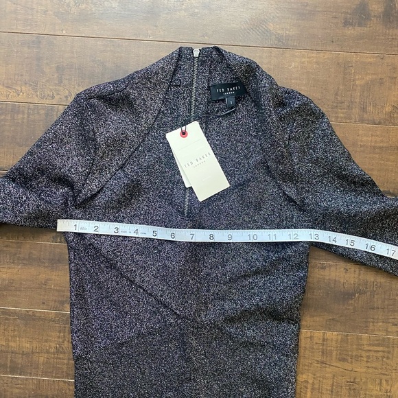 Ted Baker black silver Metallic Tabytha stretch Knit Cross Over Slit dress - Picture 12 of 16